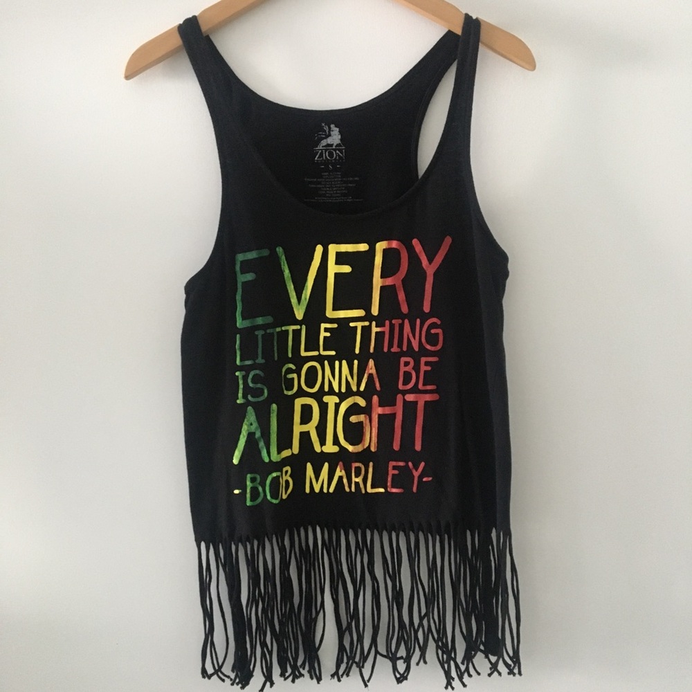 🌹Bob Marley Fringe Black Tank Top